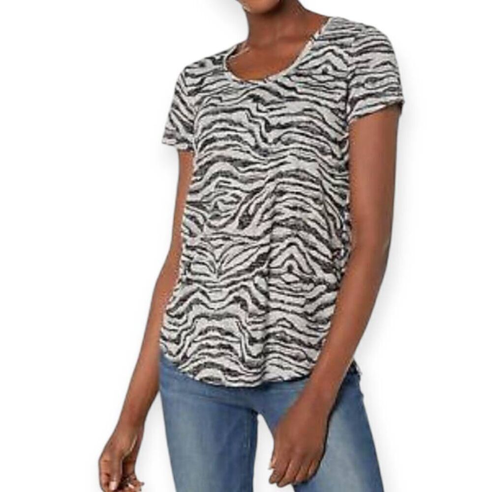 VINCE CAMUTO GRAY & BLACK ANIMAL-PRINT TEE-SHIRT SZ.L EUC.
